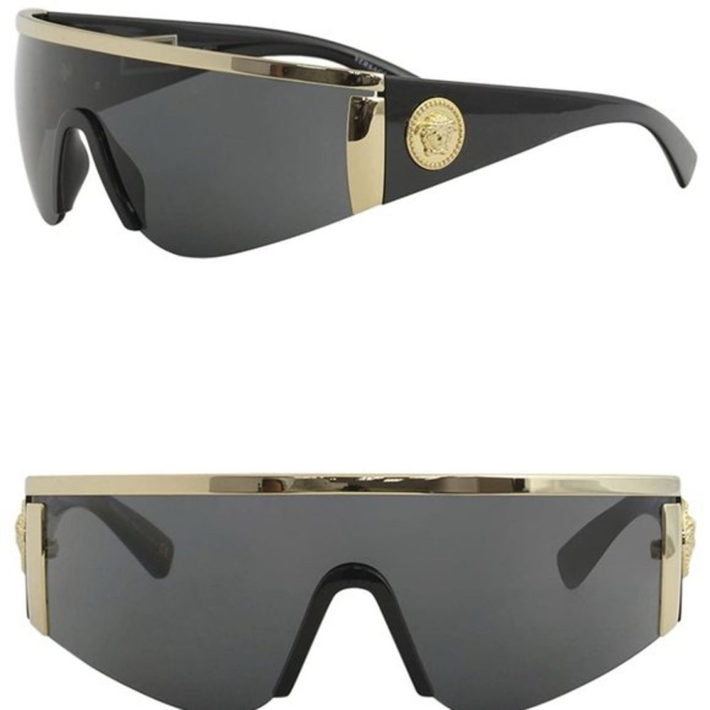 Versace Black and Gold Shield Sunglasses